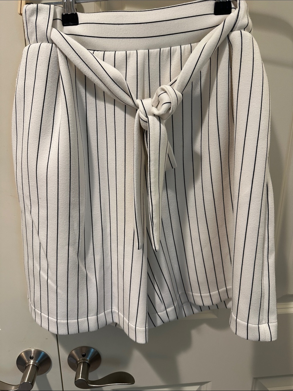 Striped White Tie-Waist Mini Skirt
